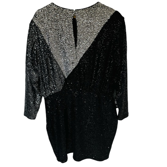 NWT EXPRESS Sequin Mini Dress Dolman Sleeves Strong Shoulder Colorblock Women’s - Picture 4 of 11